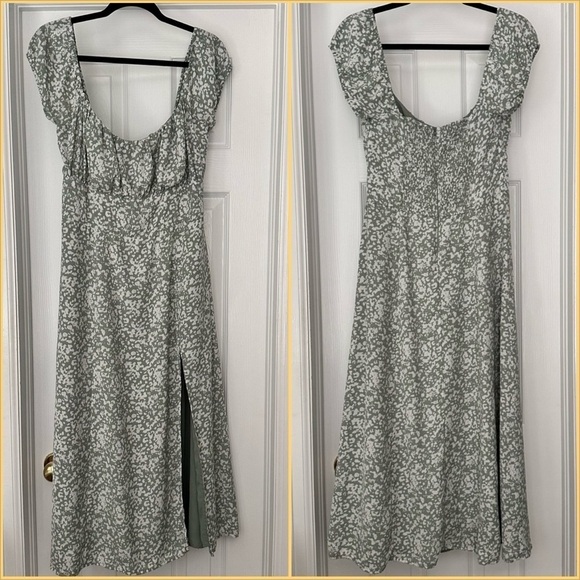 Abercrombie & Fitch Green Floral Midi Dress Feminine Coquette Milkmaid Size‎ MT - Picture 2 of 11